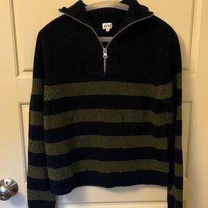 KULE - The Matey Navy and Green Striped Zip Up Sweater